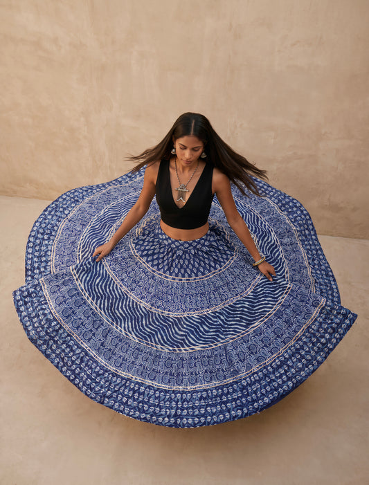 Lakshmi The Artisan Indigo Statement Lehenga Skirt