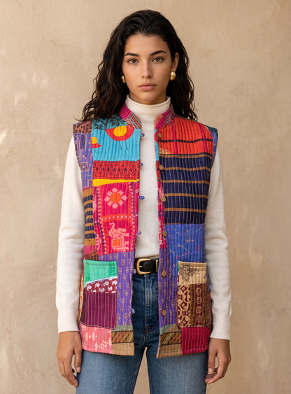 The Reversible Artisan Silk Jacket| Blue Backk