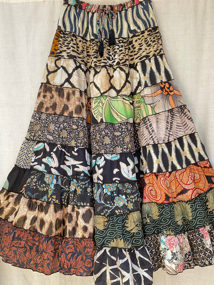 Patchwork Silk Ruffle Skirt| Zepra