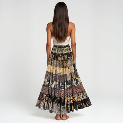 Patchwork Silk Skirt Midnight