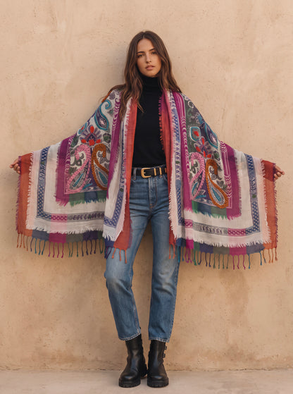 Tanvi Artisan 3 Layers Wool Scarf| Pinky