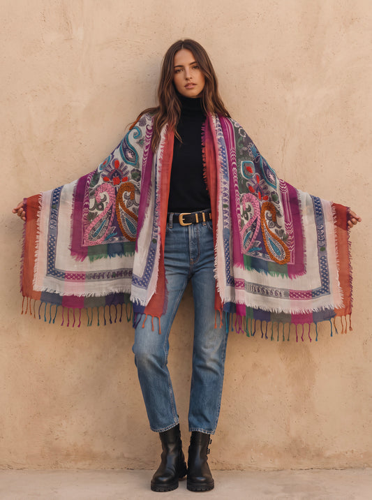 Tanvi Artisan 3 Layers Wool Scarf| Pinky