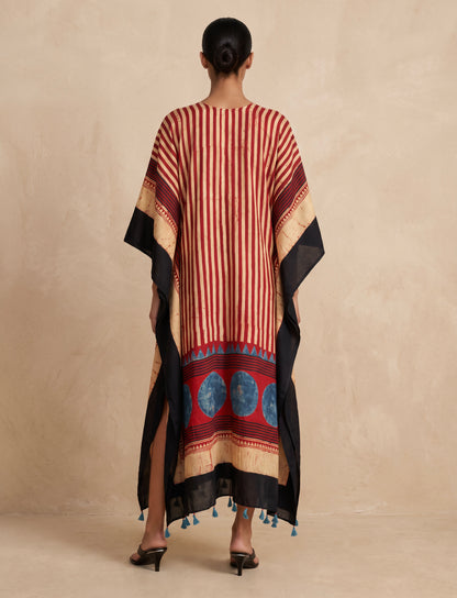 The Ajrakh Midi Silk Duster| Maroon