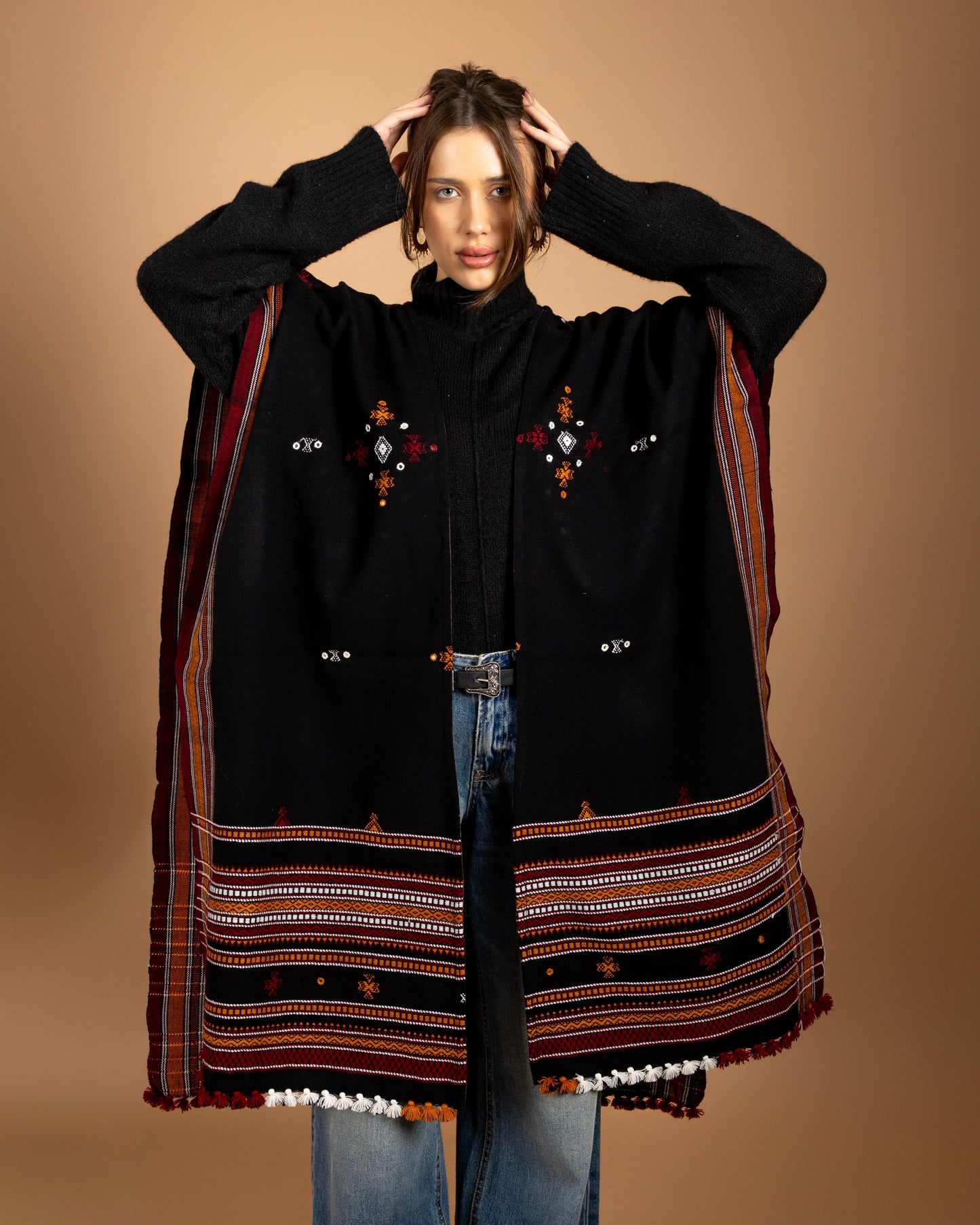 Ishtar Hand-Loomed Cape & Shawl | Black
