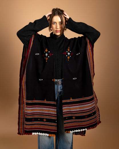 Ishtar Hand-Loomed Cape & Shawl | Black