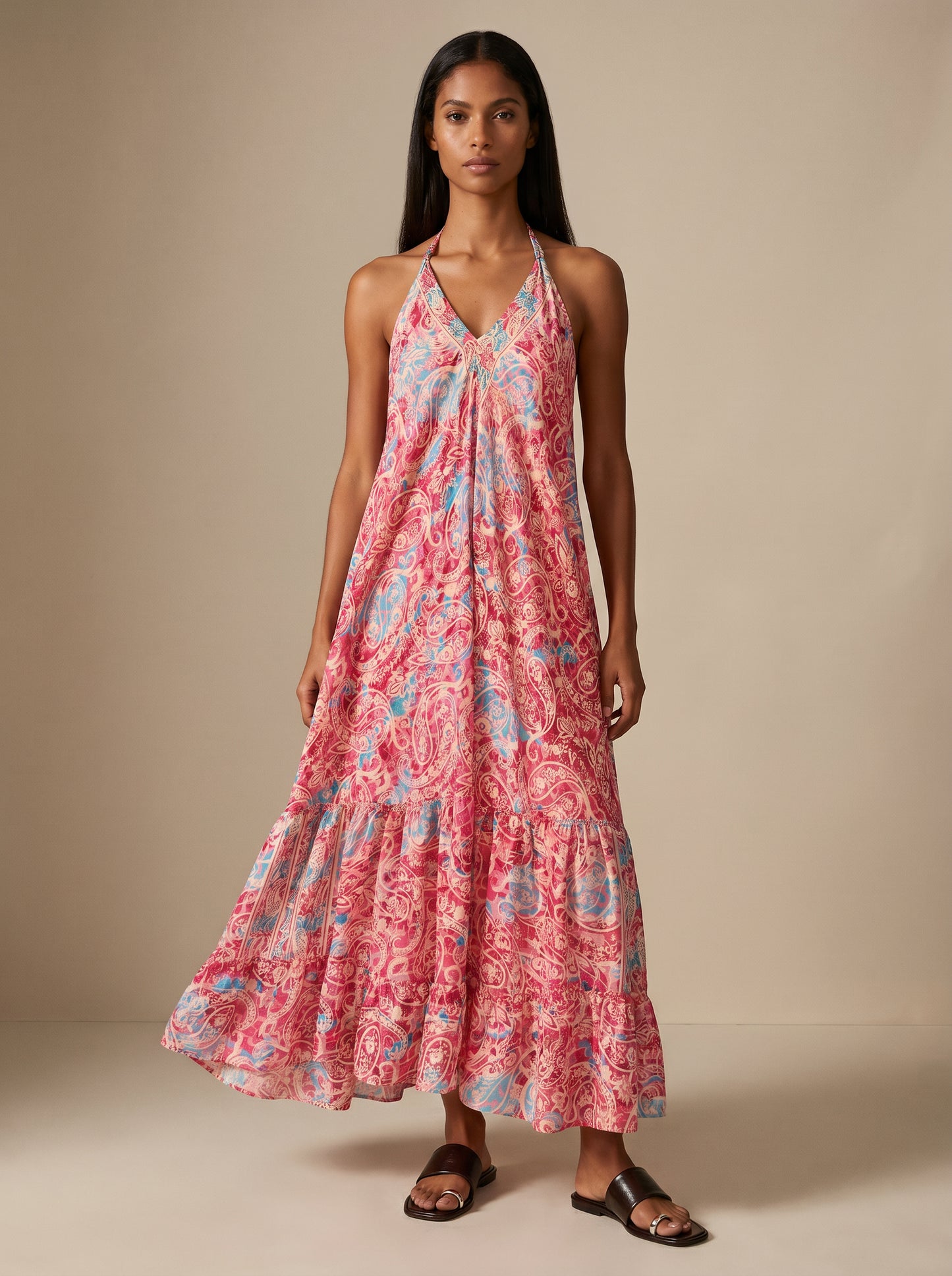 Maya Silk Backless Dress Pink Reddish