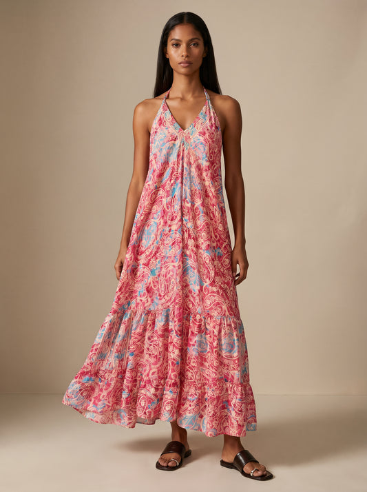 Maya Silk Backless Dress Pink Reddish