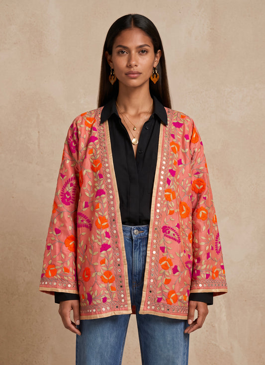 The Artisan Silk Cardigan| Peach