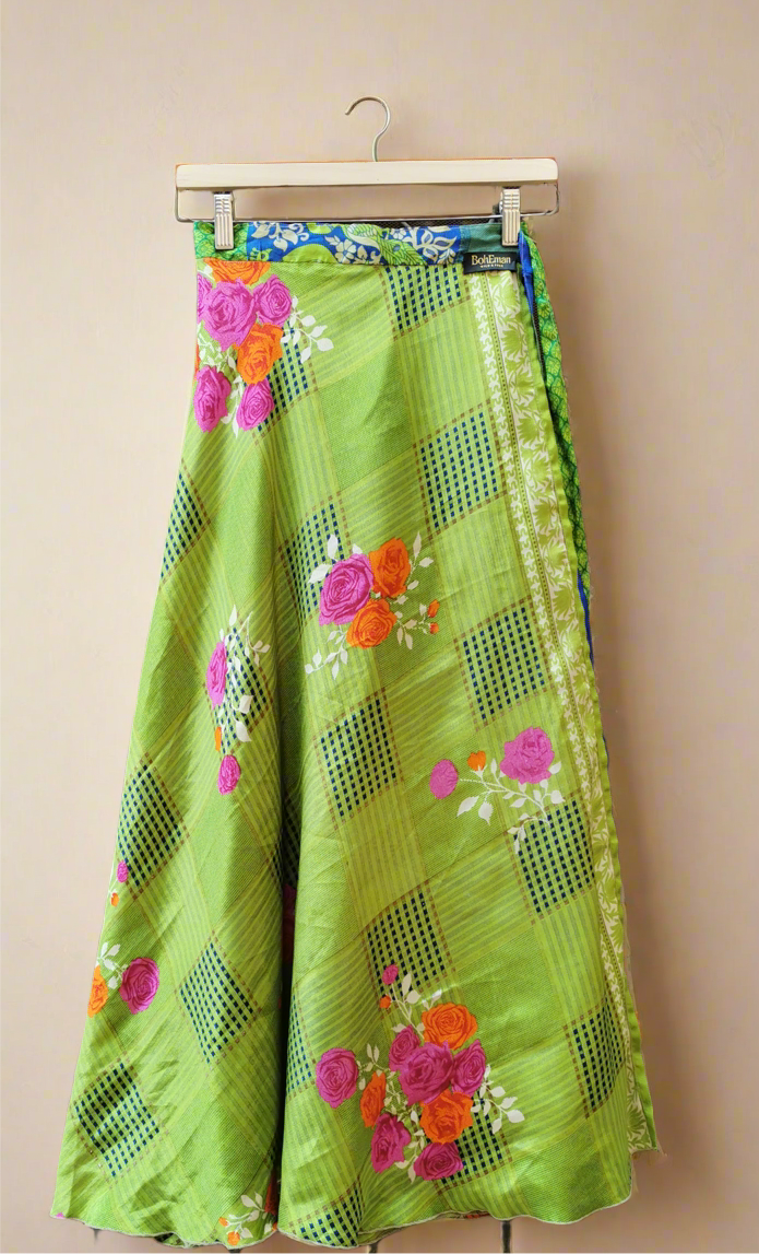 Peacock Silk Double Layers Wrap Skirt