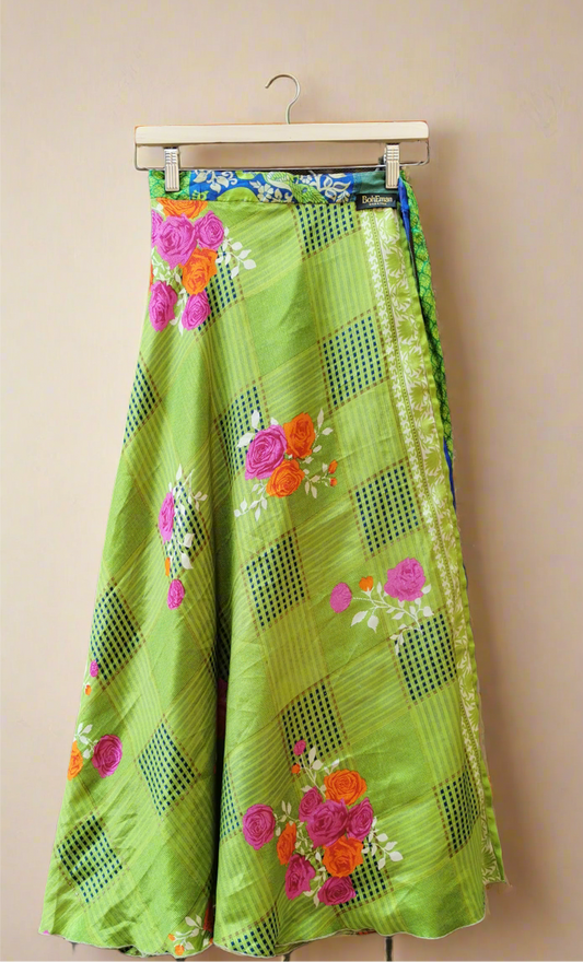 Peacock Silk Double Layers Wrap Skirt