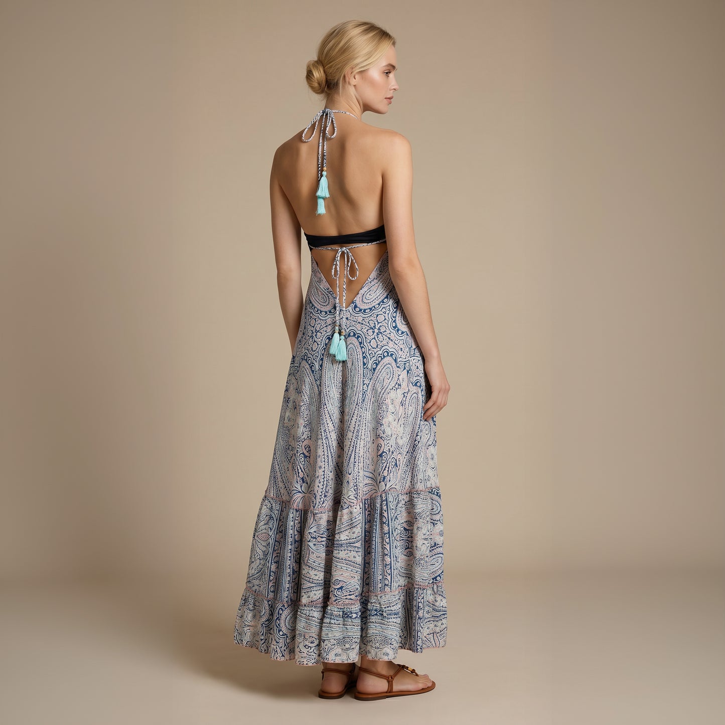 Maya Silk Backless Dress Navy Blue