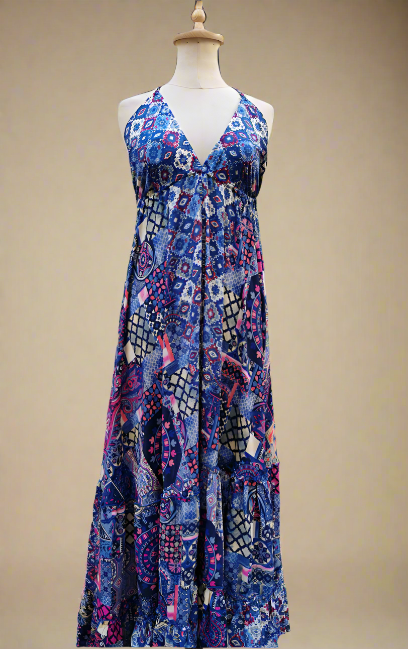 Dara Backless Silk Dress Blue