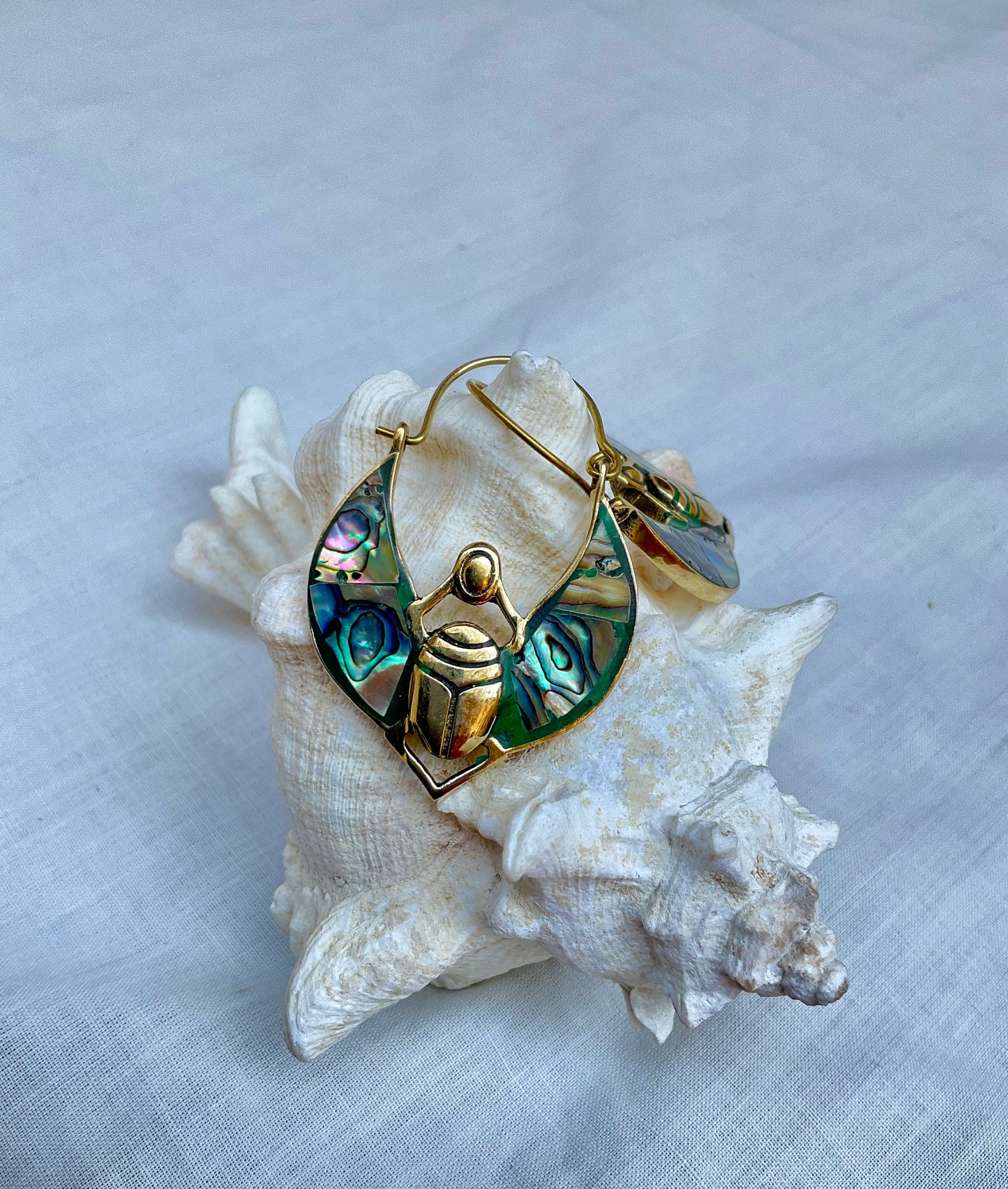 Handmade Scarab & Abalone Shell Earrings