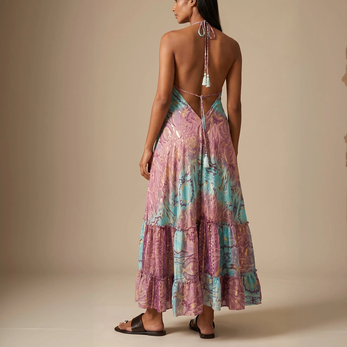 Maya Silk Backless Dress|Purple
