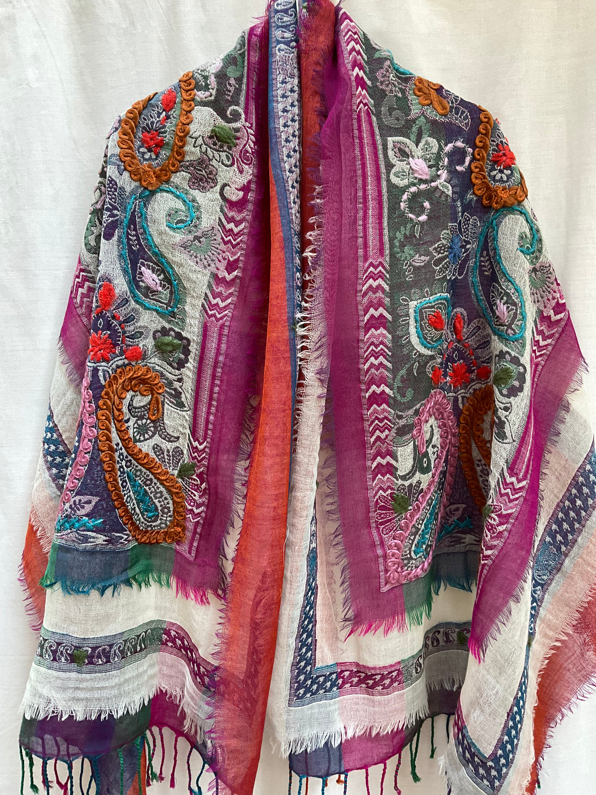Tanvi Artisan 3 Layers Wool Scarf| Pinky