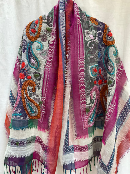Tanvi Artisan 3 Layers Wool Scarf| Pinky