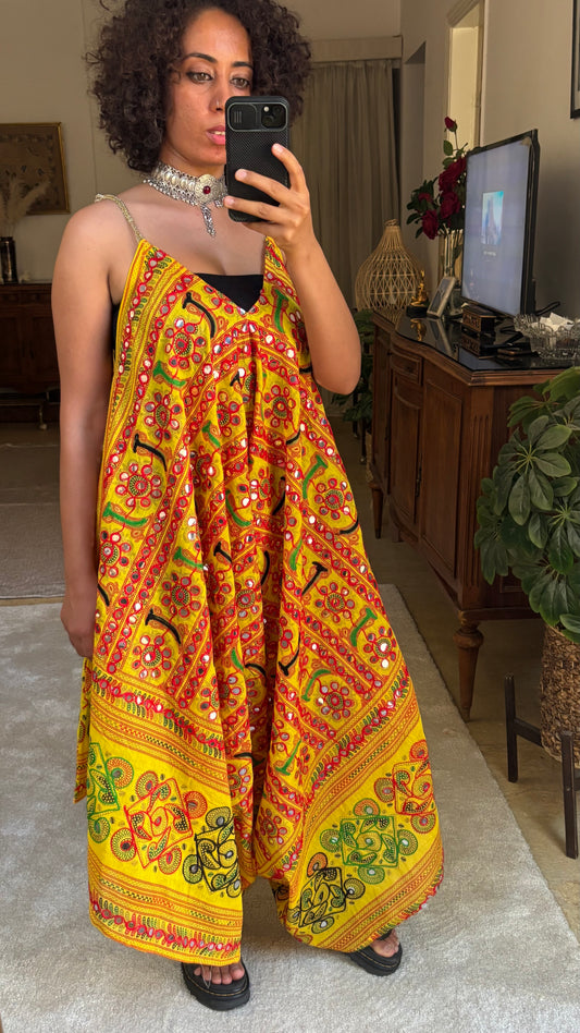 Rajkumari Mirror Embroidered Jumpsuit In Yellow