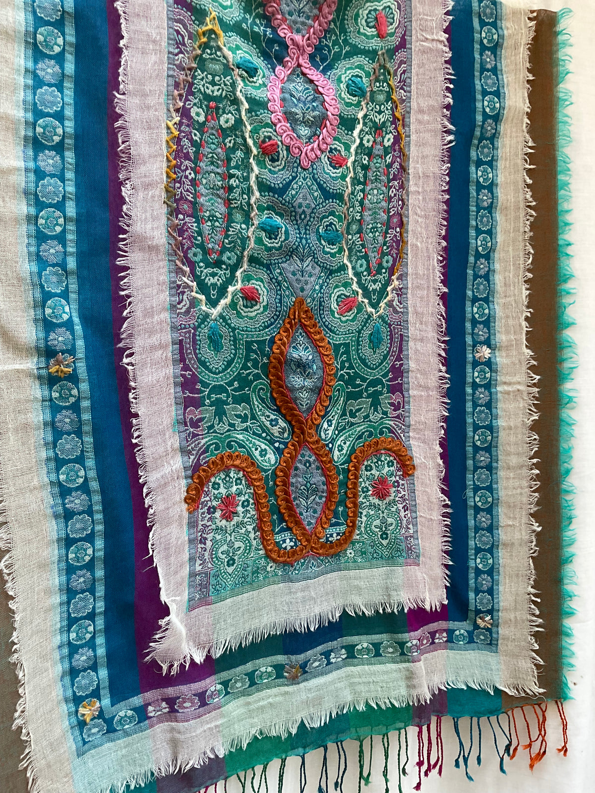 Tanvi Artisan 3 Layers Wool Scarf| Blue Green