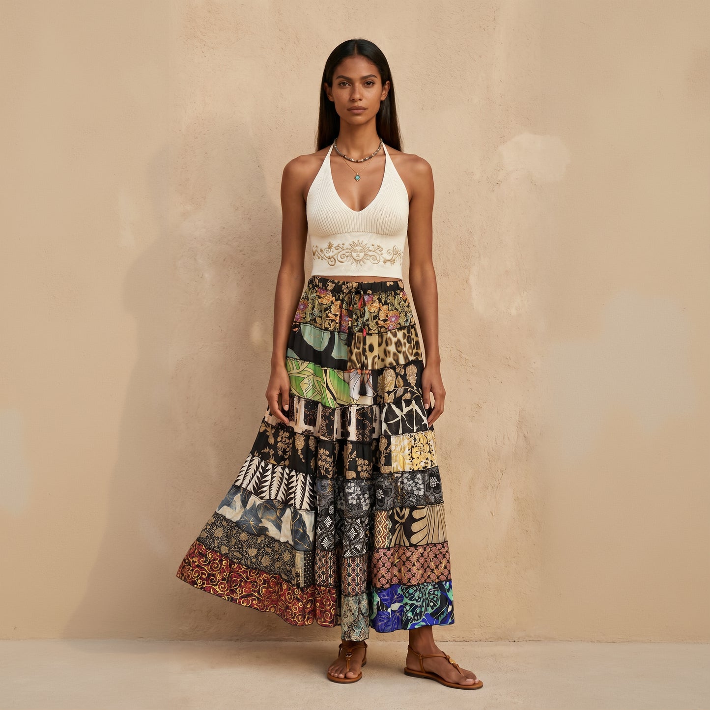 Patchwork Silk Ruffle Skirt| Eden