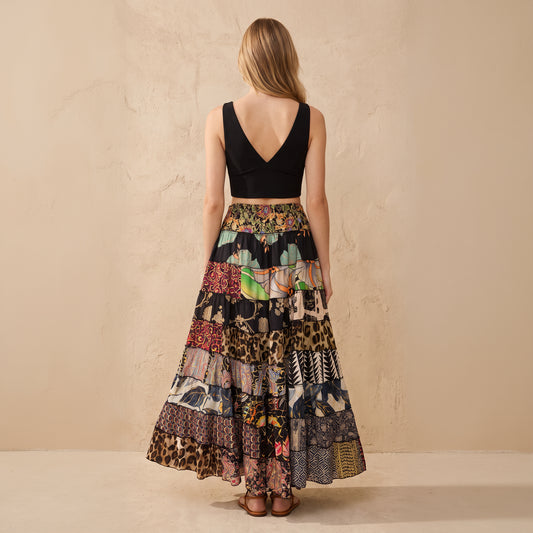 Patchwork Silk Ruffle Skirt| Eden