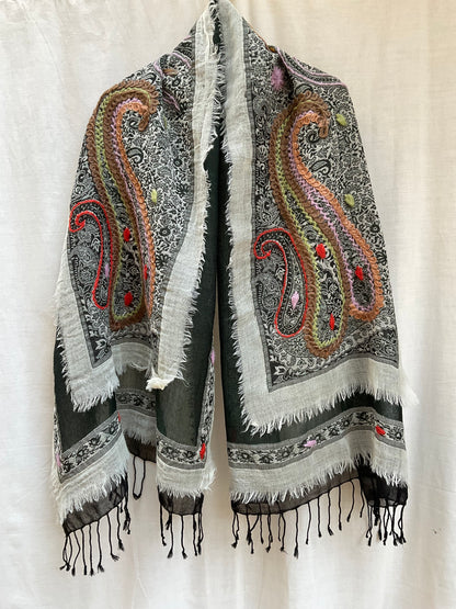 Tanvi Artisan 3 Layers Wool Scarf| Black