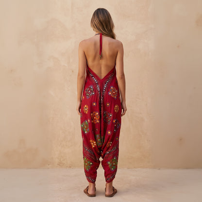 Ajar Backless Cotton Jumpsuit