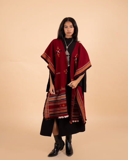 Ishtar Hand-Loomed Cape| Maroon