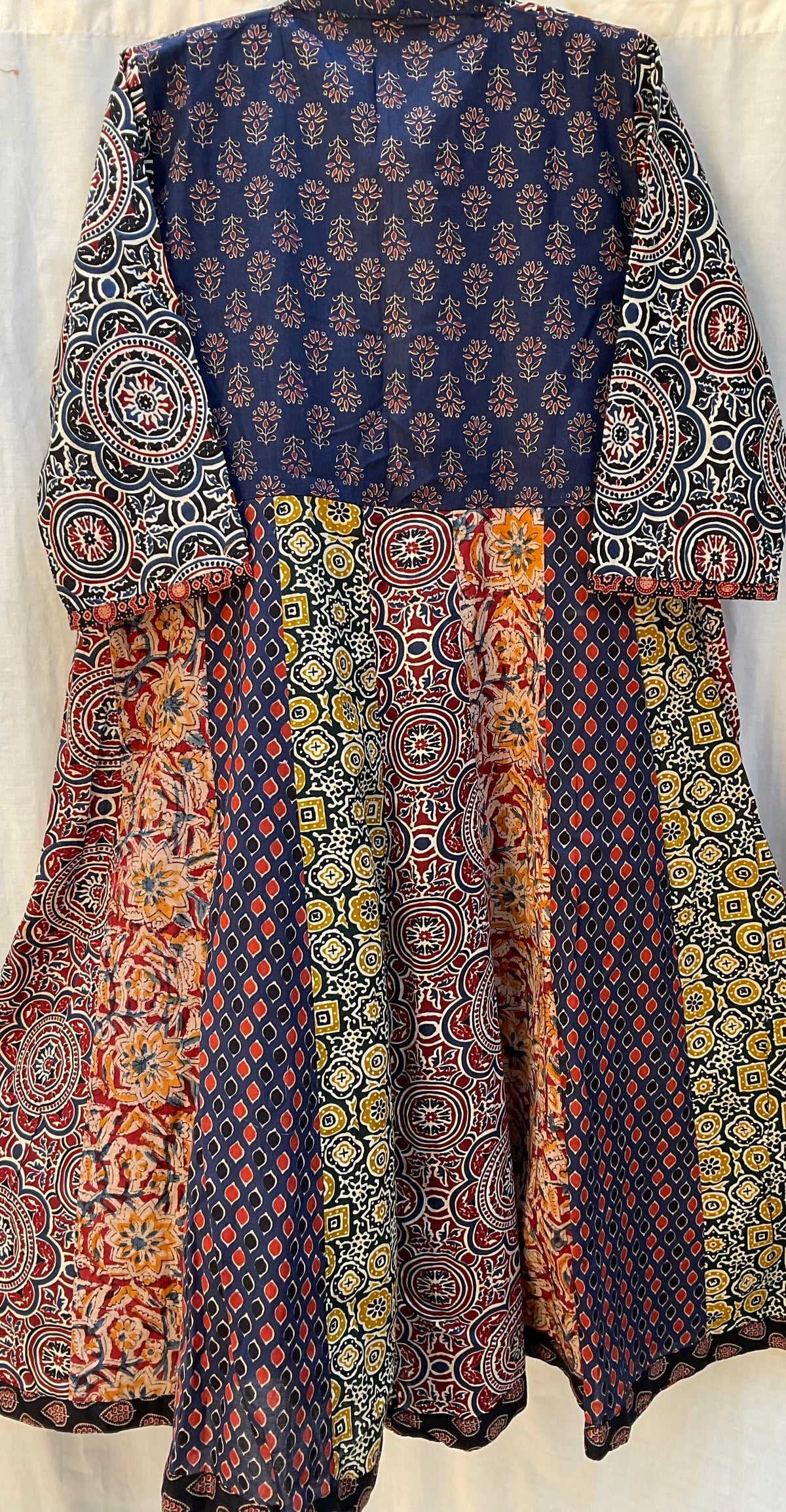 The Patchwork Ajrakh Cotton Duster| Navy Blue