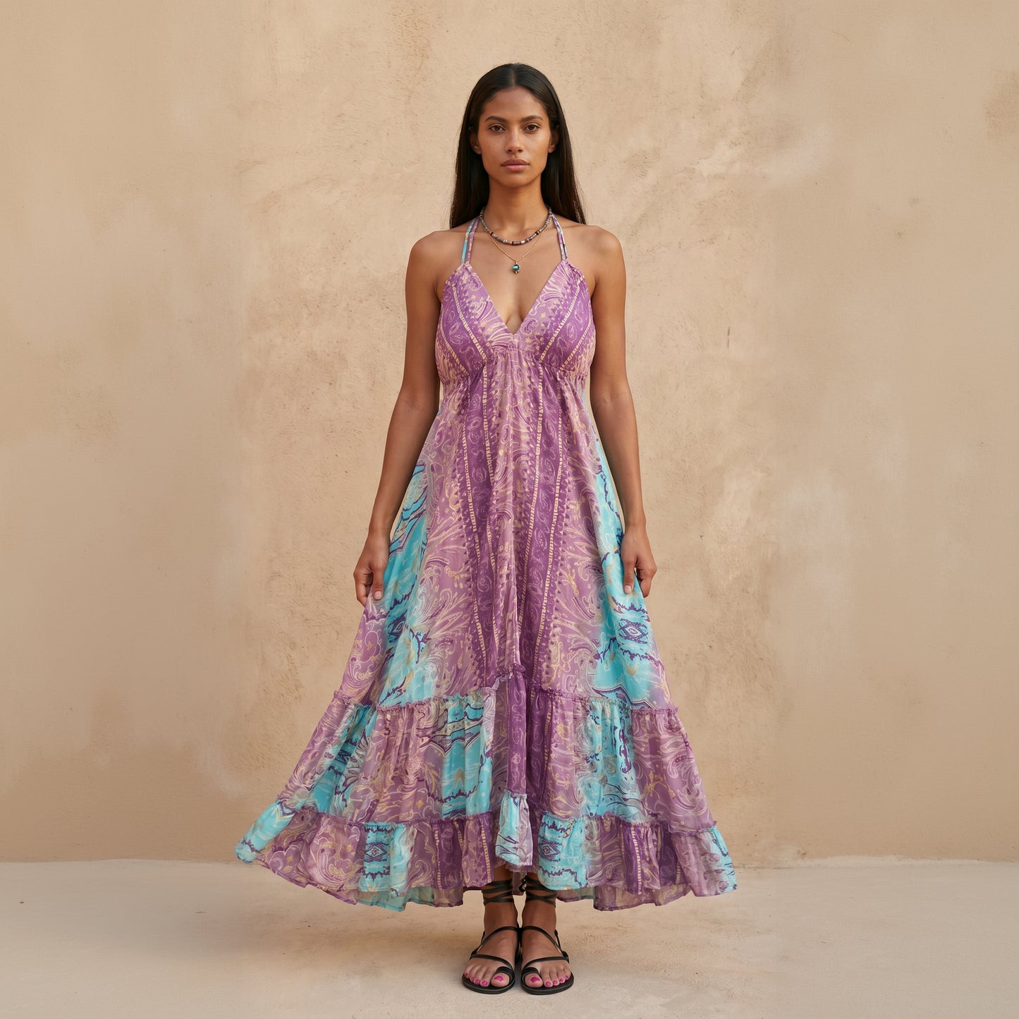 Maya Silk Backless Dress|Purple