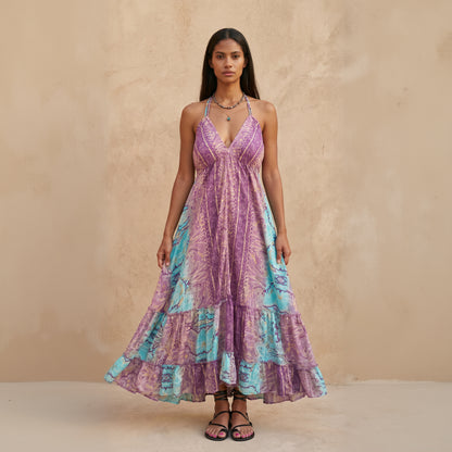 Maya Silk Backless Dress|Purple