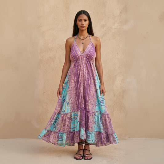 Maya Silk Backless Dress|Purple