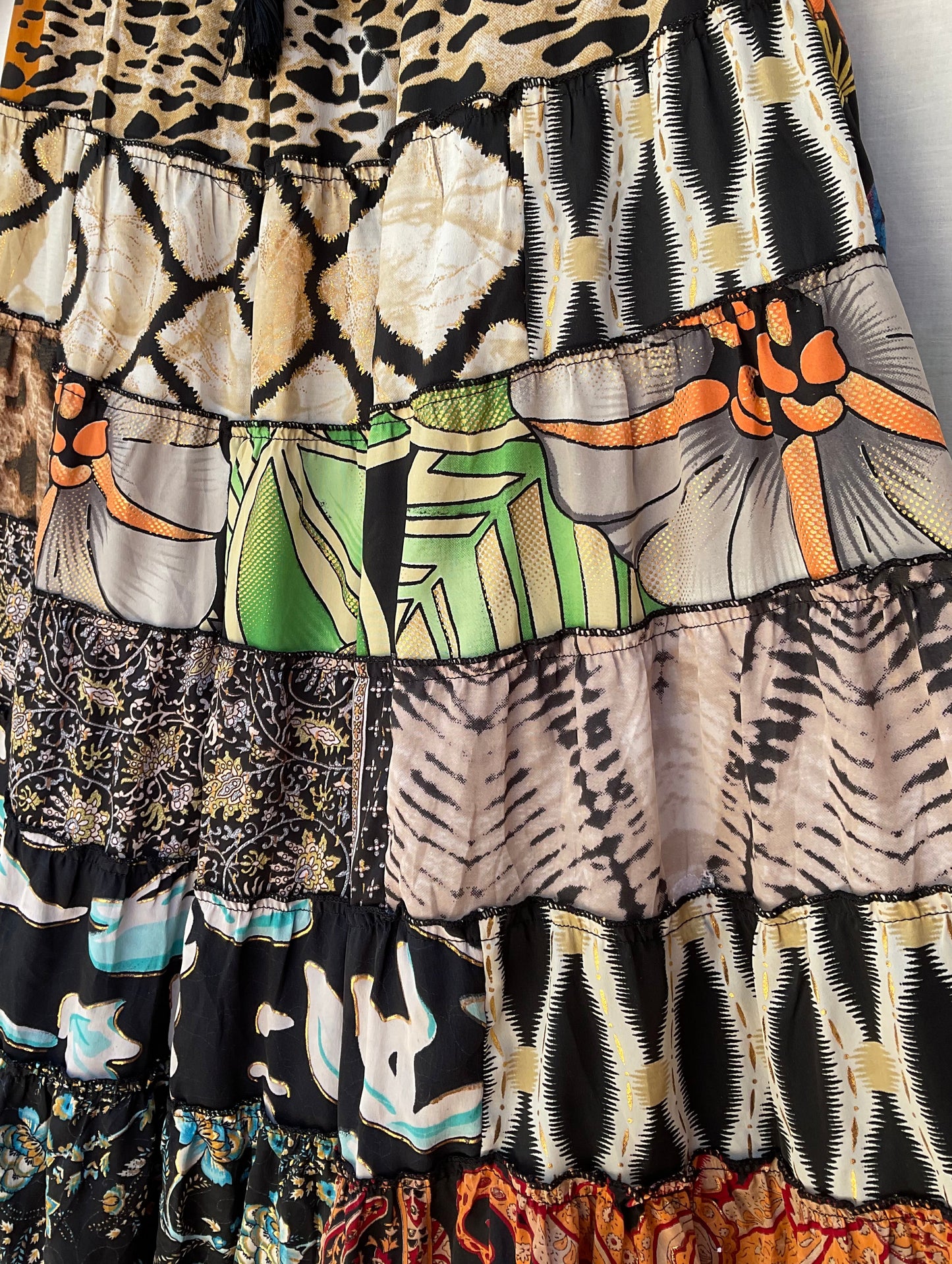 Patchwork Silk Ruffle Skirt| Zepra