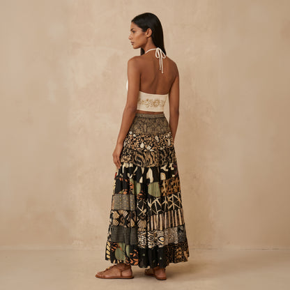 Patchwork Silk Ruffle Skirt| Lily