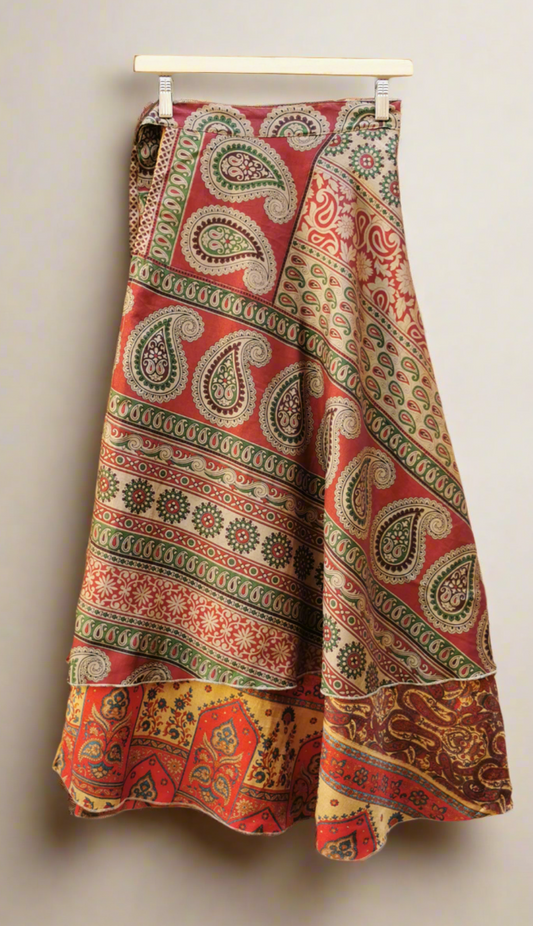 Nati Silk Double layers Wrap Skirt