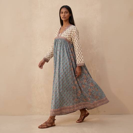 Empire Block Print Cotton Dress