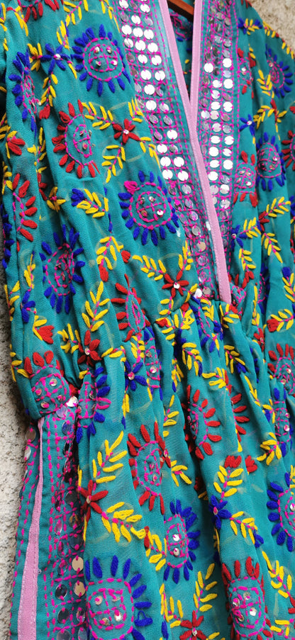 Calliope Hand Embroidered Dress| Emerald