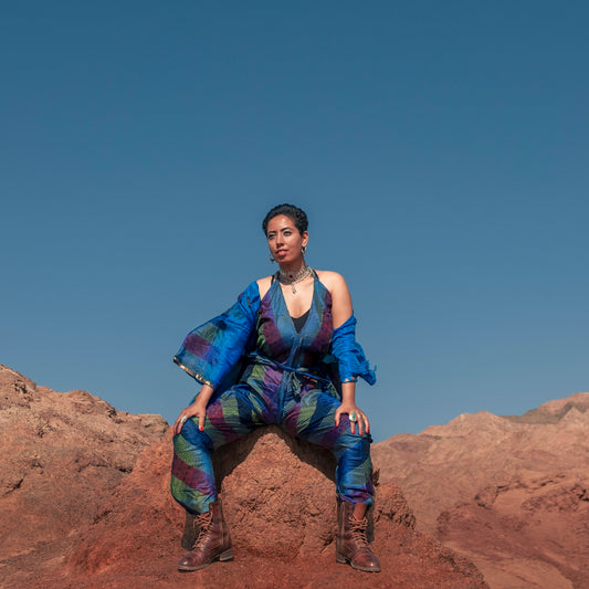 Peacock Backless Silk Jumpsuit