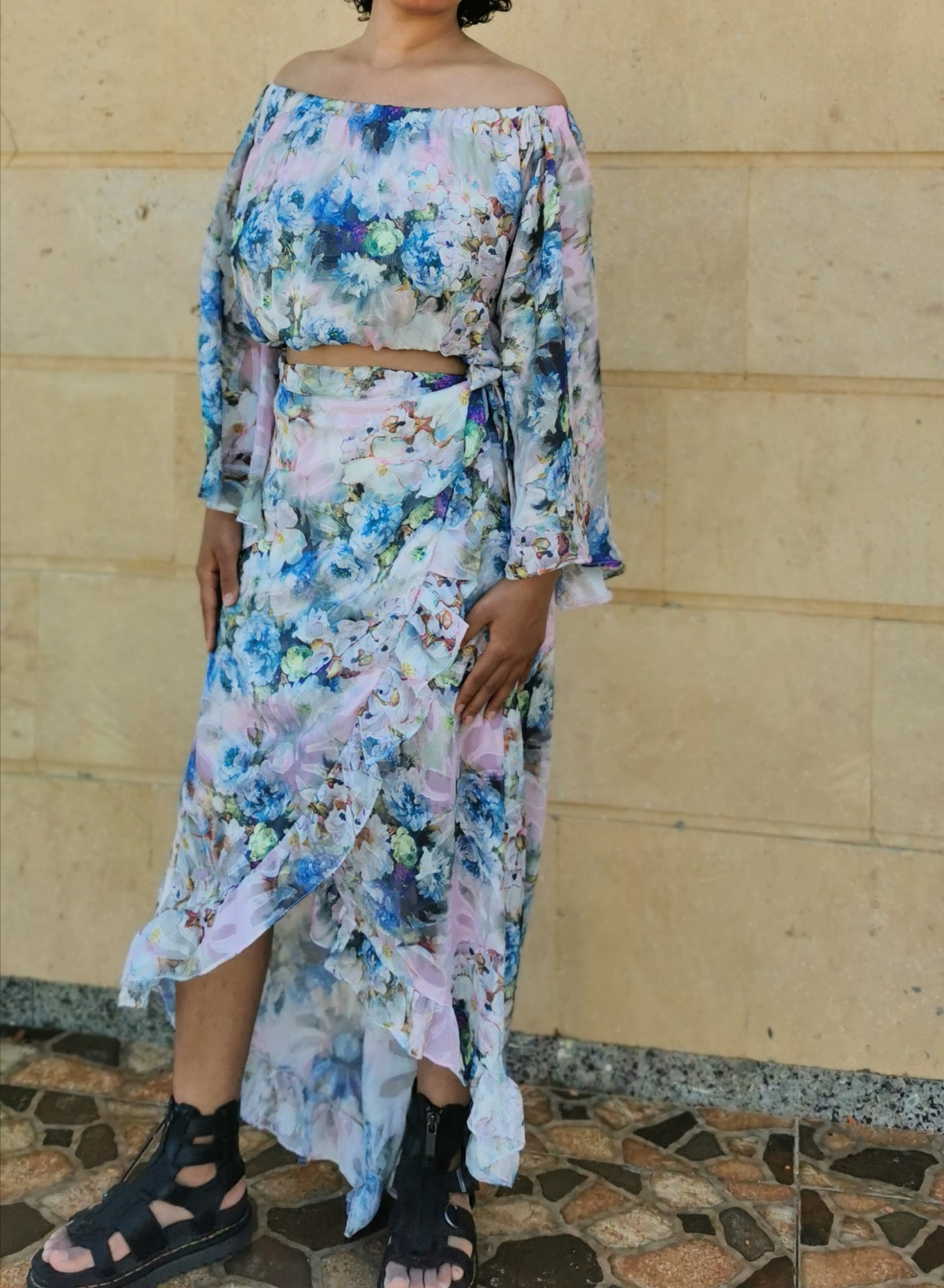 Rossa Wrap Skirt and Off shoulder Top Set