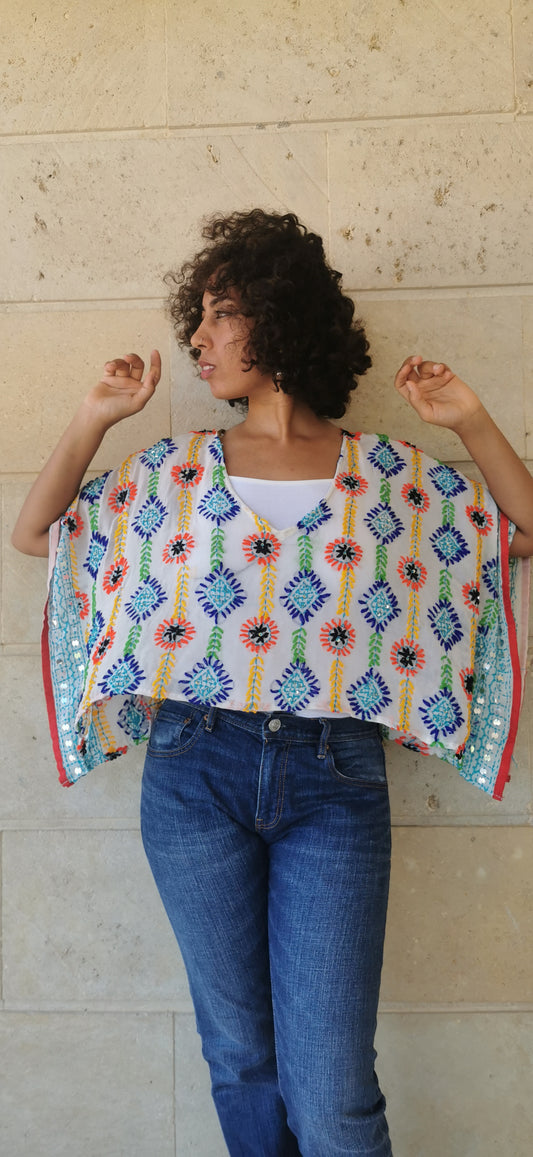 Azmiralda Hand Embroidered Top In White