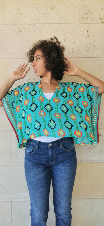 Azmiralda Hand Embroidered Top In Green