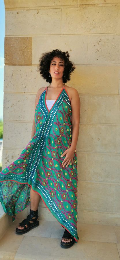 Jana Hand Embroidered Backless Dress