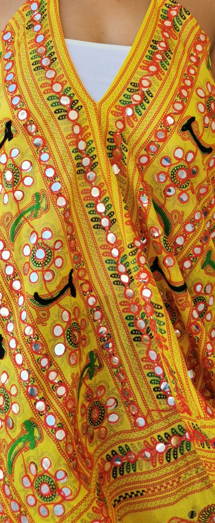 Kishori Mirror Embroidered Backless Dress in Yellow