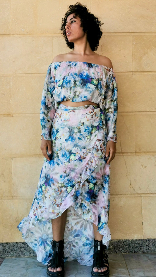 Rossa Wrap Skirt and Off shoulder Top Set