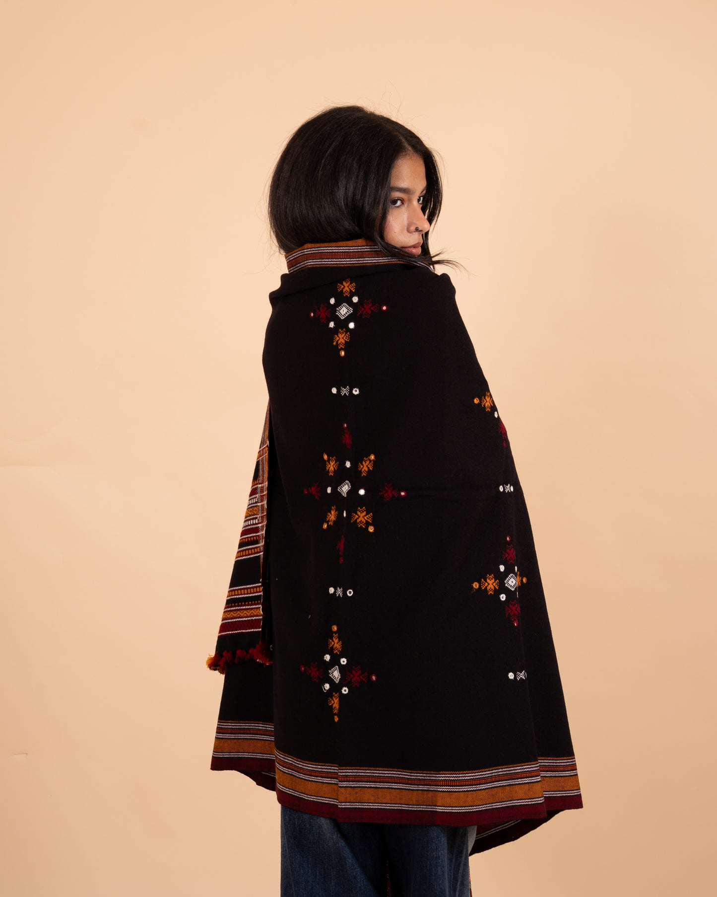 Ishtar Hand-Loomed Cape & Shawl | Black