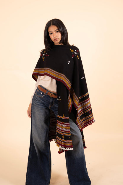 Ishtar Hand-Loomed Cape & Shawl | Black