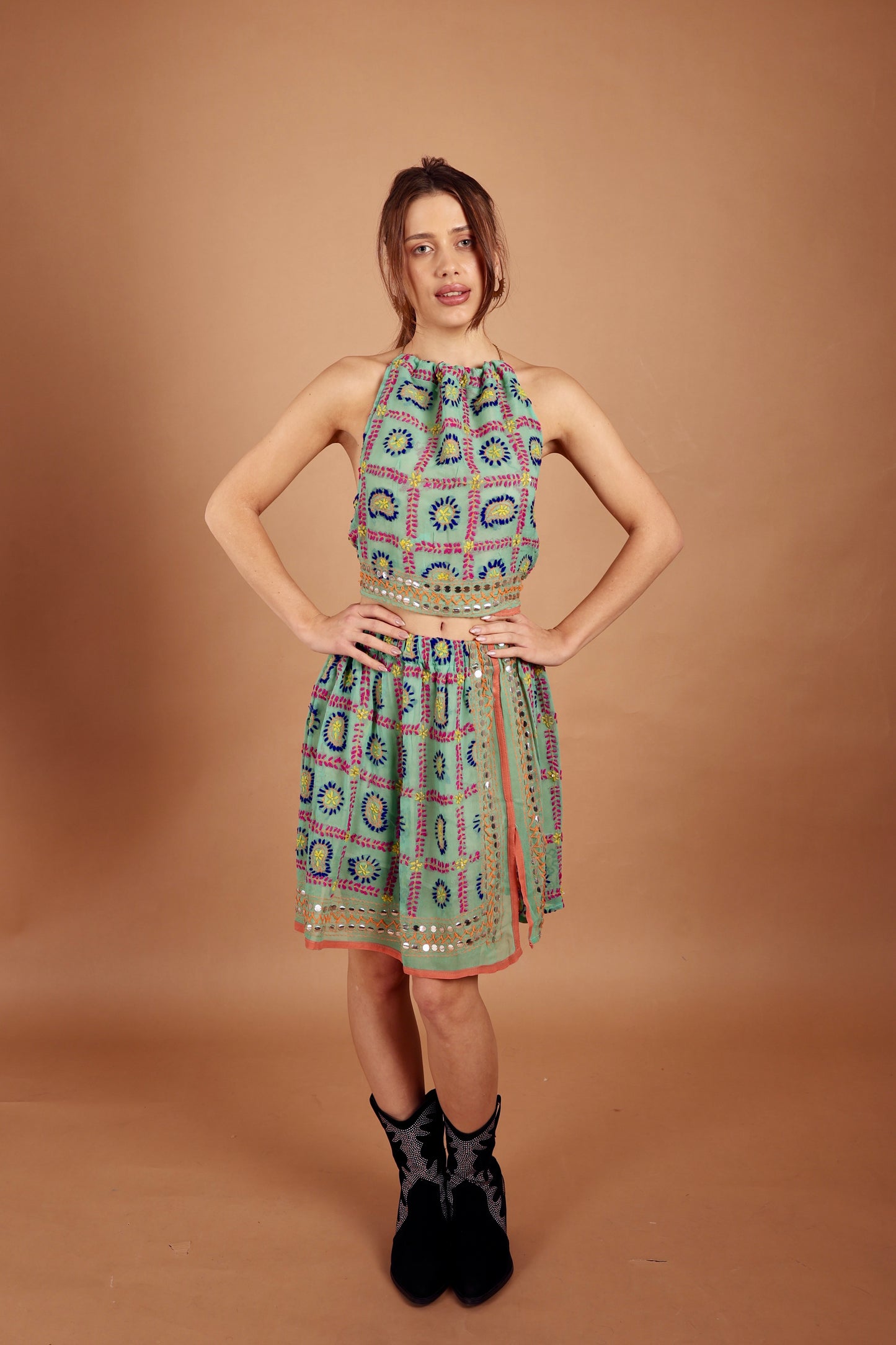 Luna Embroidered Top and Skirt Set