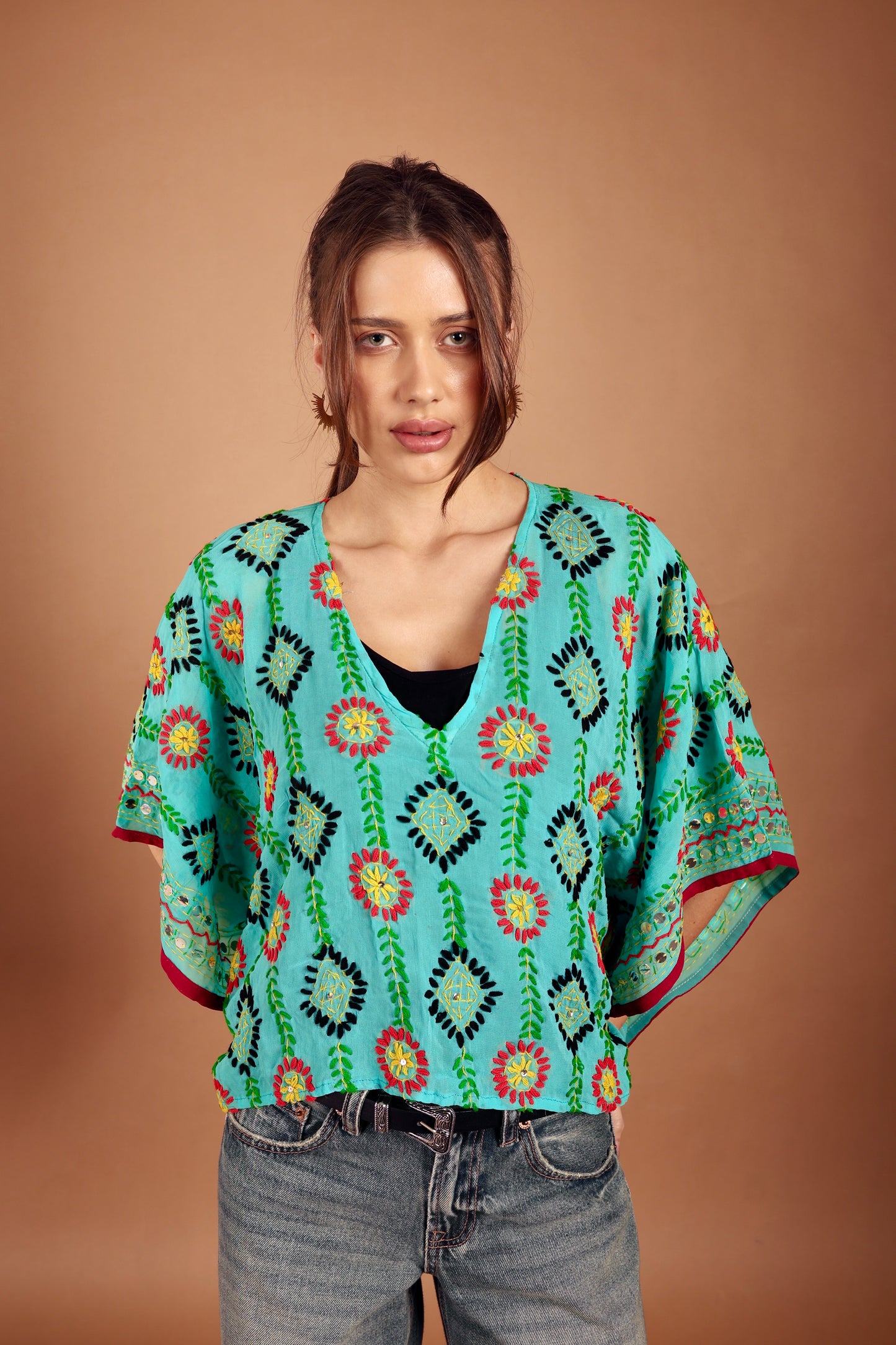 Azmiralda Hand Embroidered Top In Green