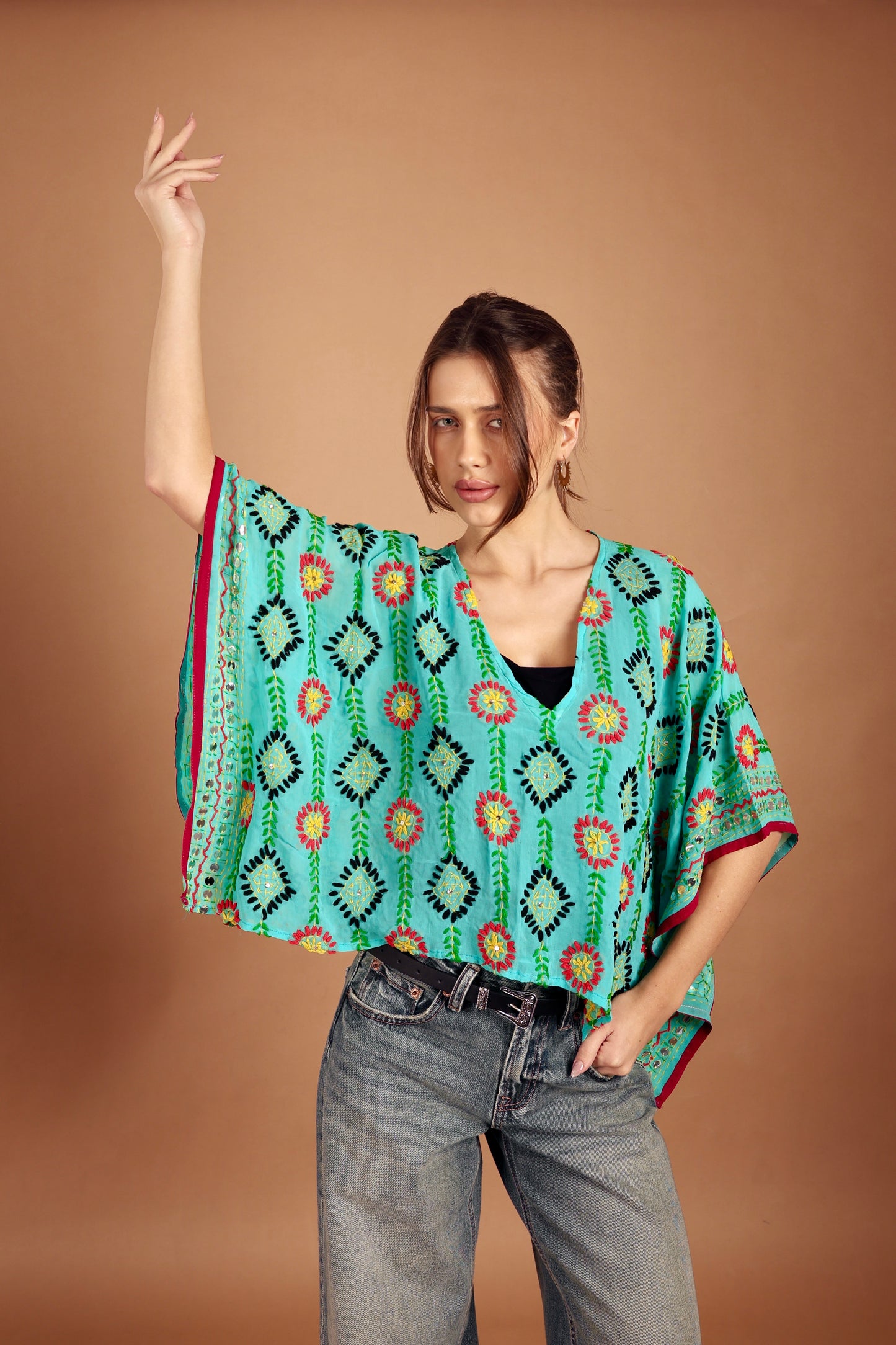 Azmiralda Hand Embroidered Top In Green