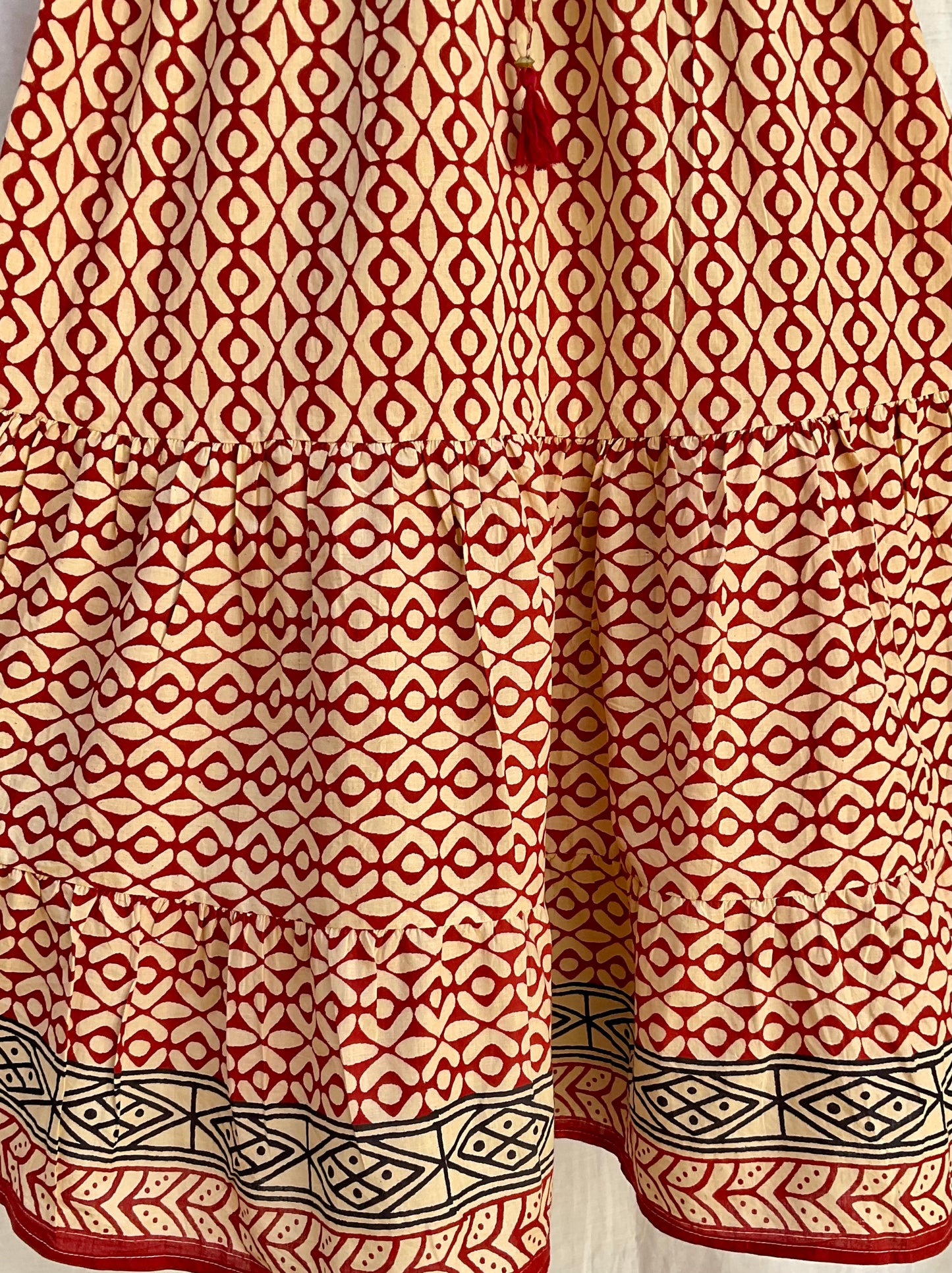 Kaya Block-Print Cotton Dress Maroon