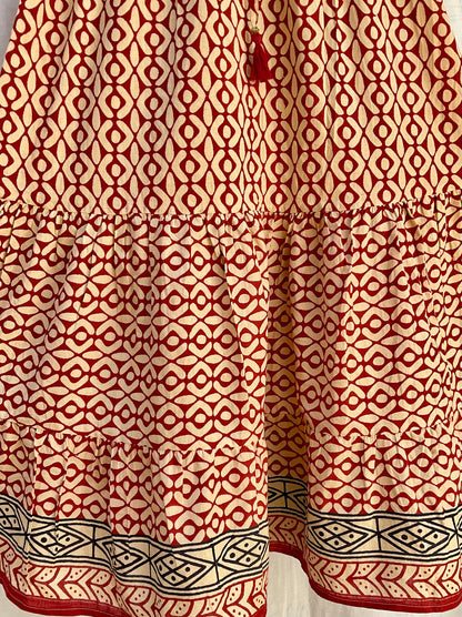 Kaya Block-Print Cotton Dress Maroon